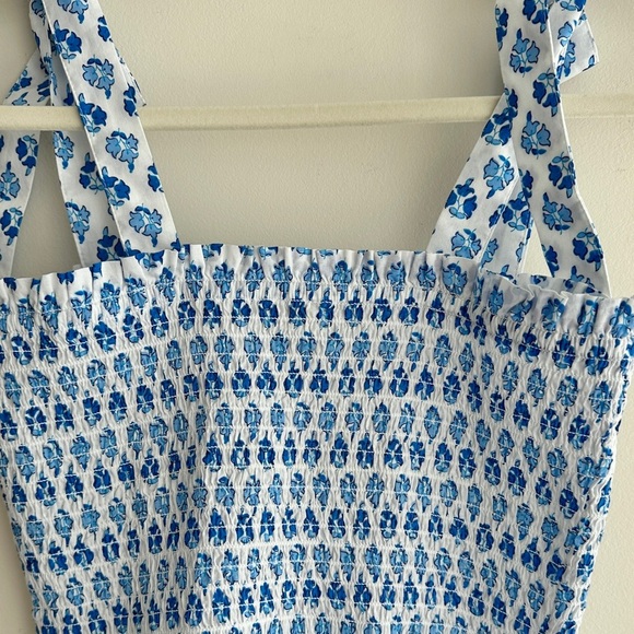 J. Crew Smocked Tie-Shoulder Tank Top, Blue and White, Size XS - Picture 16 of 16